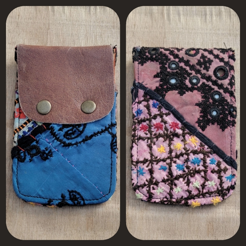 🕺🥂 Free People Boho Embroidered Repurposed vtg banjara hippie Wallet card case